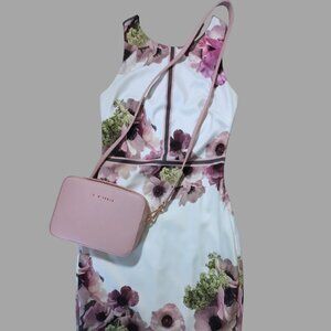 Ted Baker London White Purple Nanina Neapolitan Buckle Floral Dress + pink bag